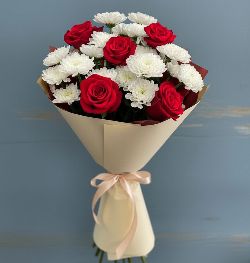 Букет цветов из: Розы и Хризантемы в Малое Карасево