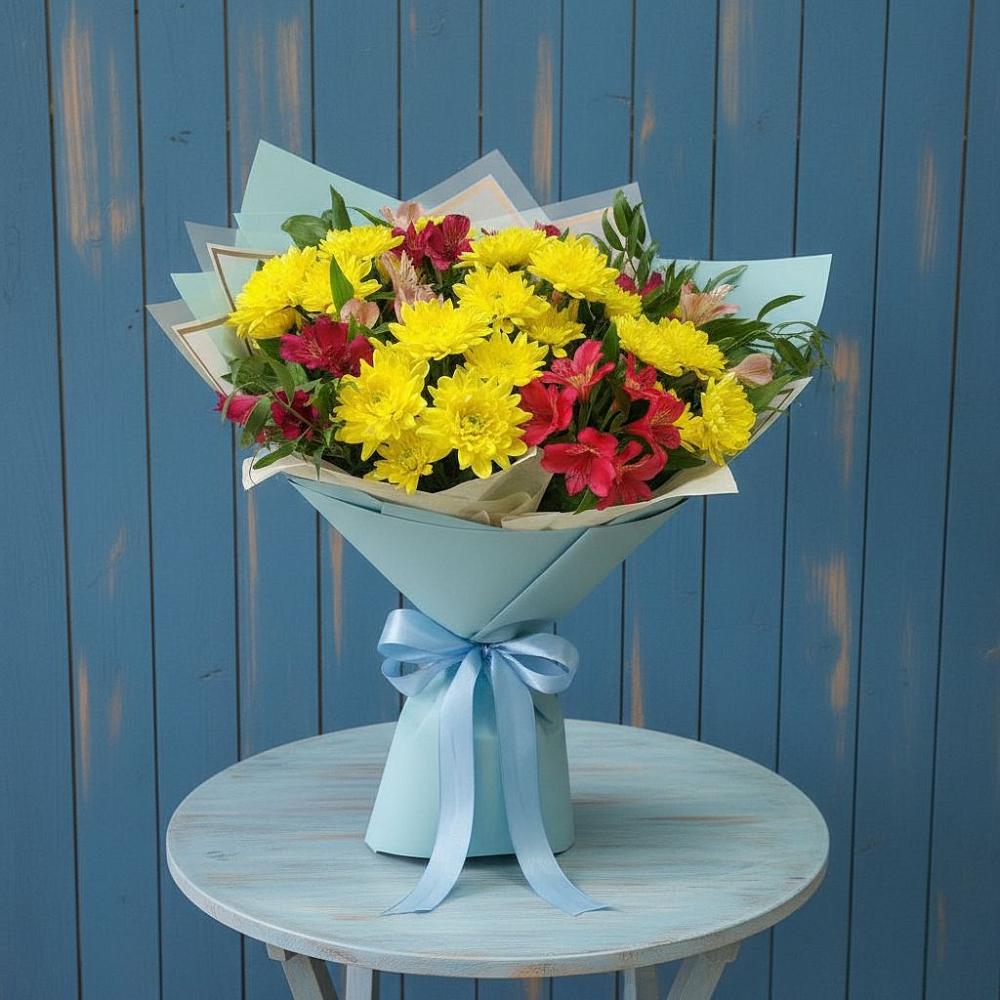 Букет цветов из: Альстромерии и Хризантемы в Малое Карасево