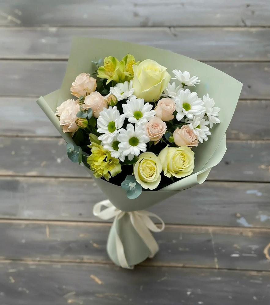 Букет цветов из: Альстромерии, Розы и Хризантемы в Малое Карасево