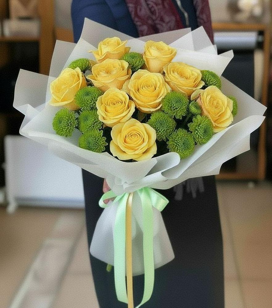 Букет цветов из: Хризантемы и Розы в Малое Карасево