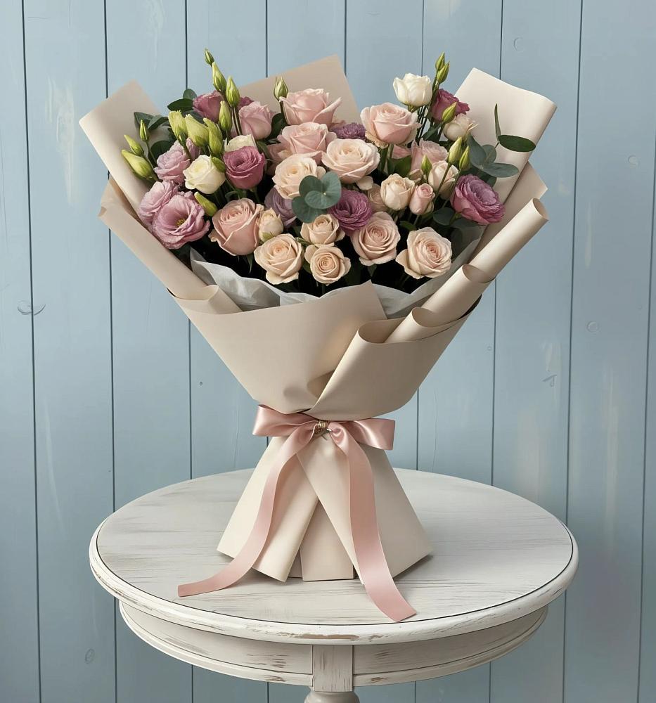 Букет цветов из: Розы и Лизиантусы в Малое Карасево