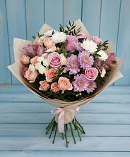 Букет цветов из:  Хризантемы, Розы и Альстромерии в Малое Карасево