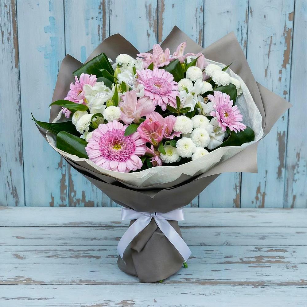 Букет цветов из: Герберы, Альстромерии и Хризантемы в Малое Карасево