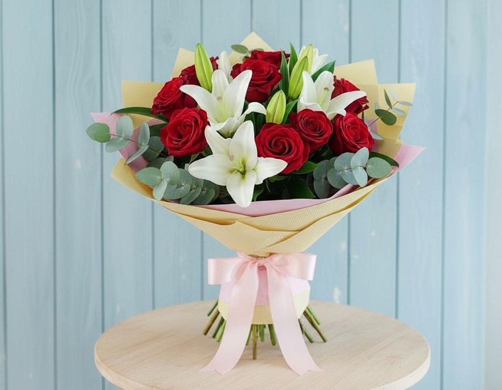 Букет цветов из: Лилии и Розы в Малое Карасево